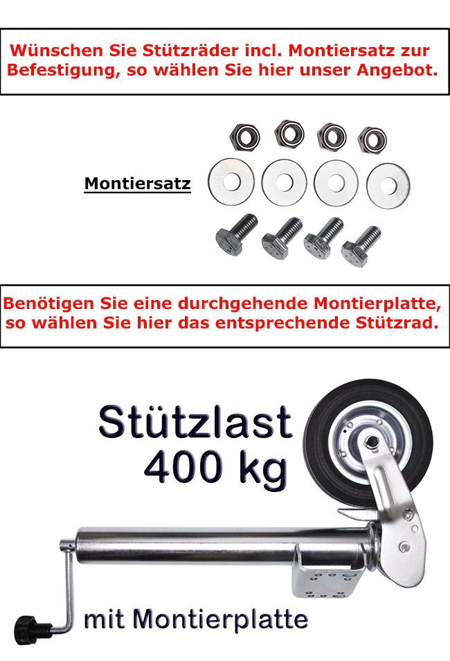Anhänger Stützrad Automatik 60 mm klappbar mit Stahlfelge Stützlast 400 kg neu