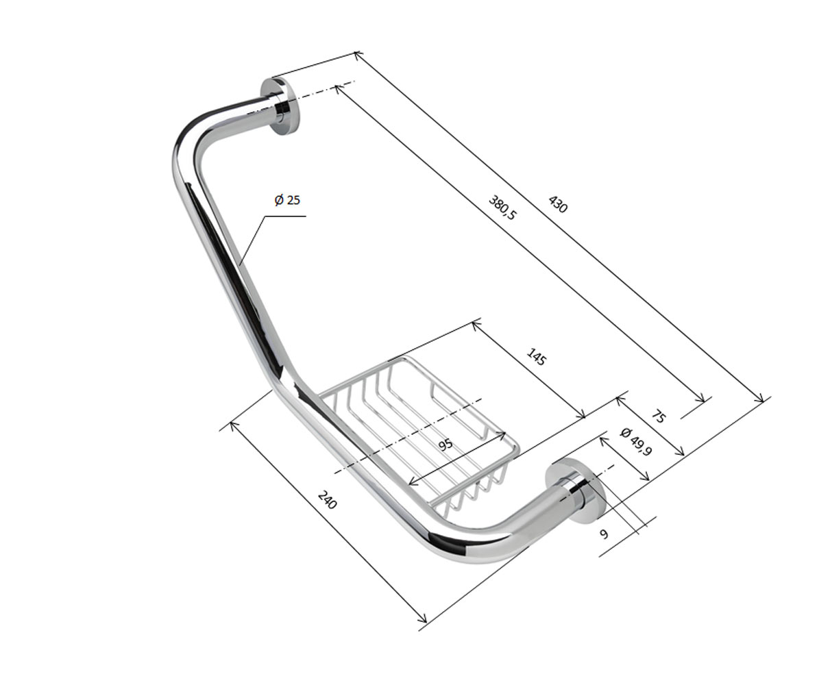 Badewannengriff 40 cm mit Seifenkorb inkl. Schraubensatz Haltegriff Chrom