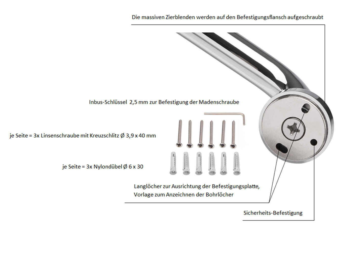 Badewannengriff 40 cm mit Seifenkorb inkl. Schraubensatz Haltegriff Chrom