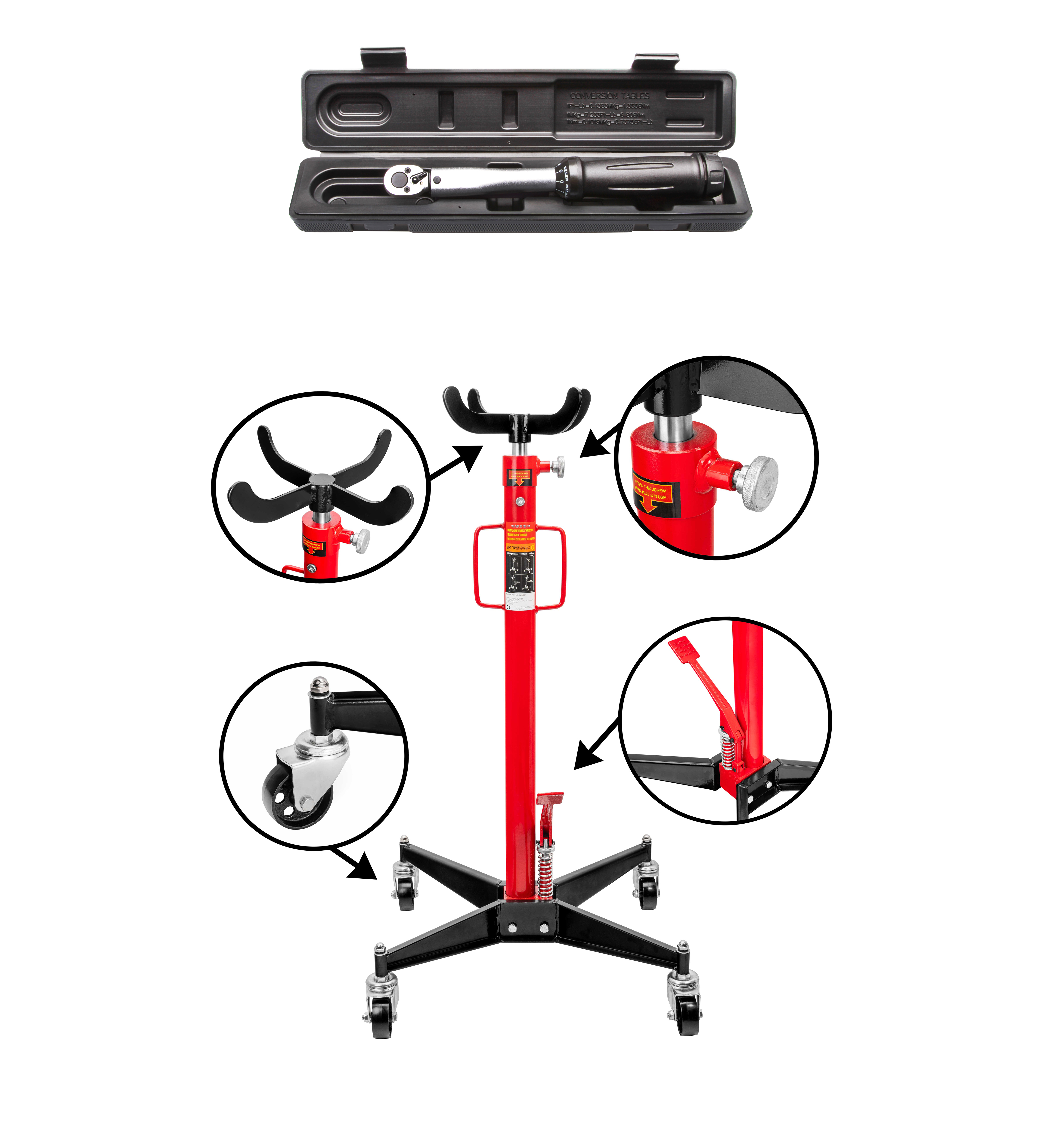 Getriebeheber 500 KG Motorheber Hydraulik + Drehmomentschlüssel 1/4 Zoll 10-50 Nm